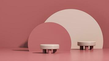 3D podium display, pastel pink background. Art deco steps and geometric shapes. sun shadow, minimal, beauty product presentation. White pedestal advertisement. Studio, abstract 3D render photo