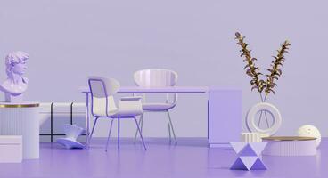 Two chair and Art deco and geometric shapes. beauty product presentation. advertisement. Studio, abstract 3D render photo