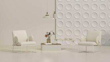 Two armchair in pastel cream and beige color background with copy space. 3D rendering for web page, presentation or picture frame backgrounds, stage, fashion photo