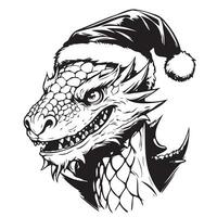 Dragon in Santas hat sketch hand drawn. Symbol and sign of new year vector