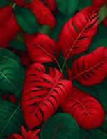 tropical leaf wallpaper and red velvet palace style 50s illustration photo