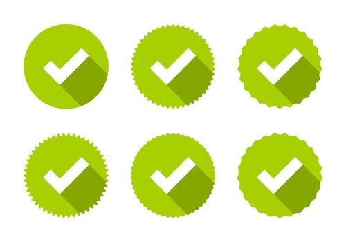 Checkmark badge icon vector set collection in flat style. Check mark, tick sign symbol