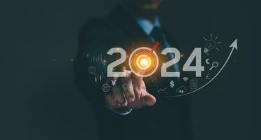 Business growth and development chart target company new year 2024. Financial, Planning, opportunity, challenge business strategy. Development to success and motivation. Artificial intelligence AI photo