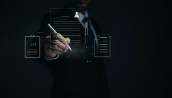 Electronic signature, Hands businessman signing contract electronically, Signing job application, Customer Relationship Management, Document management electronic, Online business Electronic signature photo