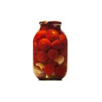 Enlatado en escabeche Tomates en frascos. preparación para el invierno. hecho en casa alimento. de cerca, selectivo, atención foto