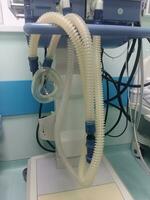 Blurred Artificial ventilation mask close up. Medical equipment. Ventilation of the lungs with oxygen. photo