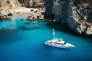 a luxury yacht anchored in the crystal clear water Generative AI photo