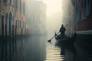 a gondolier gracefully navigating a canal Generative AI photo