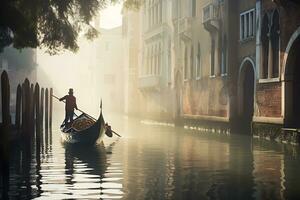 a gondolier gracefully navigating a canal Generative AI photo