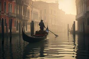 a gondolier gracefully navigating a canal Generative AI photo