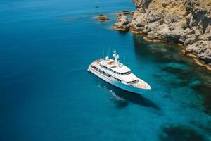 a luxury yacht anchored in the crystal clear water Generative AI photo