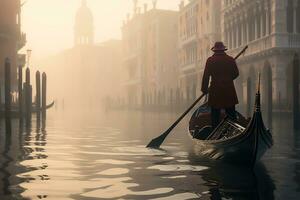 a gondolier gracefully navigating a canal Generative AI photo