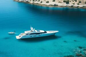 a luxury yacht anchored in the crystal clear water Generative AI photo