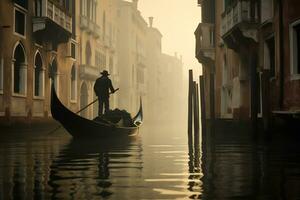 a gondolier gracefully navigating a canal Generative AI photo