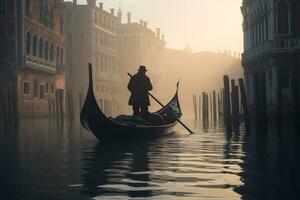 a gondolier gracefully navigating a canal Generative AI photo