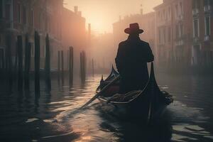 a gondolier gracefully navigating a canal Generative AI photo