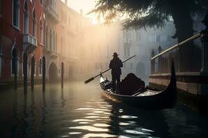 a gondolier gracefully navigating a canal Generative AI photo