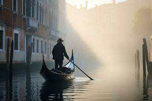 a gondolier gracefully navigating a canal Generative AI photo