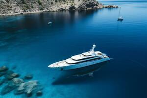 a luxury yacht anchored in the crystal clear water Generative AI photo