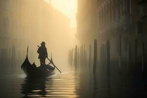 a gondolier gracefully navigating a canal Generative AI photo