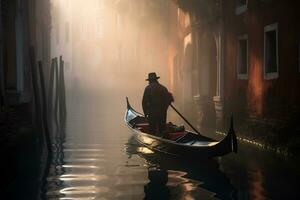 a gondolier gracefully navigating a canal Generative AI photo