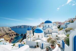High angle view of santorini by the ocean Generative AI photo