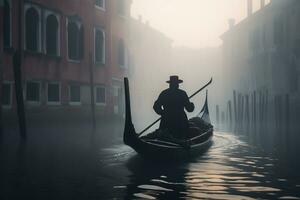 a gondolier gracefully navigating a canal Generative AI photo