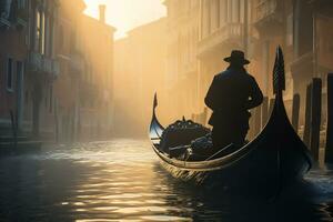 a gondolier gracefully navigating a canal Generative AI photo