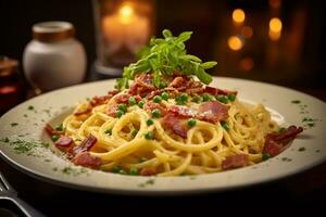 un delicioso plato de pasta carbonara generativo ai foto