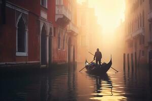 a gondolier gracefully navigating a canal Generative AI photo