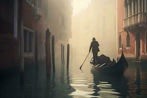 a gondolier gracefully navigating a canal Generative AI photo