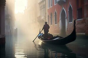 a gondolier gracefully navigating a canal Generative AI photo