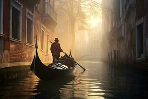 a gondolier gracefully navigating a canal Generative AI photo