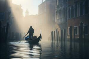 a gondolier gracefully navigating a canal Generative AI photo