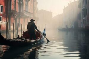 a gondolier gracefully navigating a canal Generative AI photo