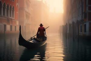 a gondolier gracefully navigating a canal Generative AI photo