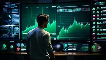 A male trader is monitoring a chart Generative AI photo