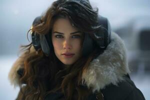Beautiful pilot girl Generative AI photo