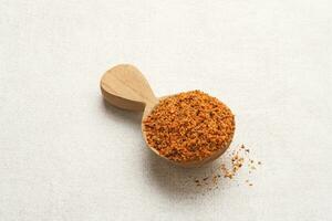 Dried red chilli powder, copy space photo