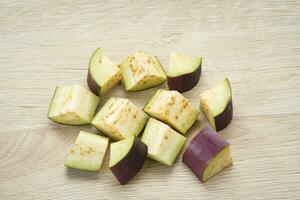 Fresh organic eggplant slice, close up photo