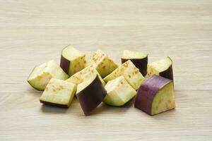 Fresh organic eggplant slice, close up photo