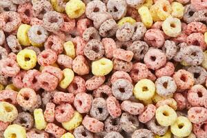 Colorful cereal ring, sweet crunchy. Textured background photo