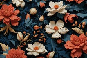 A floral pattern with orange and white flowers Ai Generated photo