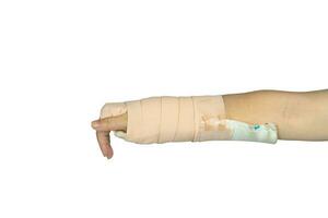 Hand making physical therapy to broken wrist from accident isolated on white background,clipping path photo