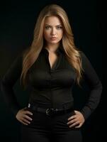 a beautiful blonde woman in a black shirt and pants generative ai photo