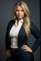 a beautiful blonde woman in a suit posing for the camera generative ai photo