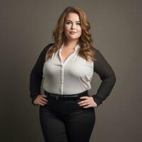a beautiful woman in a white shirt and black pants generative ai photo