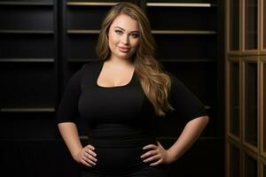 a beautiful young woman in a black dress posing for the camera generative ai photo