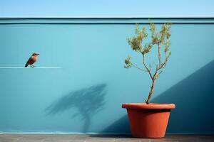 a bird is perched on a wire in front of a potted plant generative ai photo