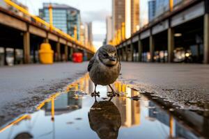 a bird is standing on a puddle of water generative ai photo